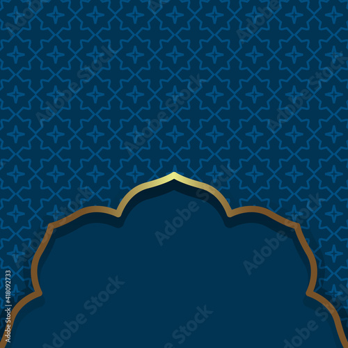 Islamic style. Dark blue background. Arabic traditional oriental ornamental background with gold frame
