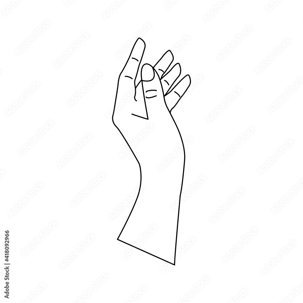 Human hand to the wrist, gesturing. Linear vector black and white illustration in hand drawn, minimalistic trendy icon. Doodle isolated Human hand to the wrist, gesturing. Linear vector black and white illustration in hand drawn, minimalistic trendy icon. Doodle isolated