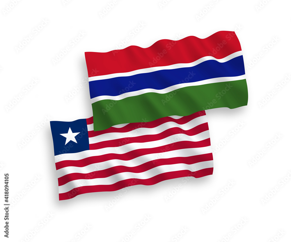 Flags of Liberia and Republic of Gambia on a white background