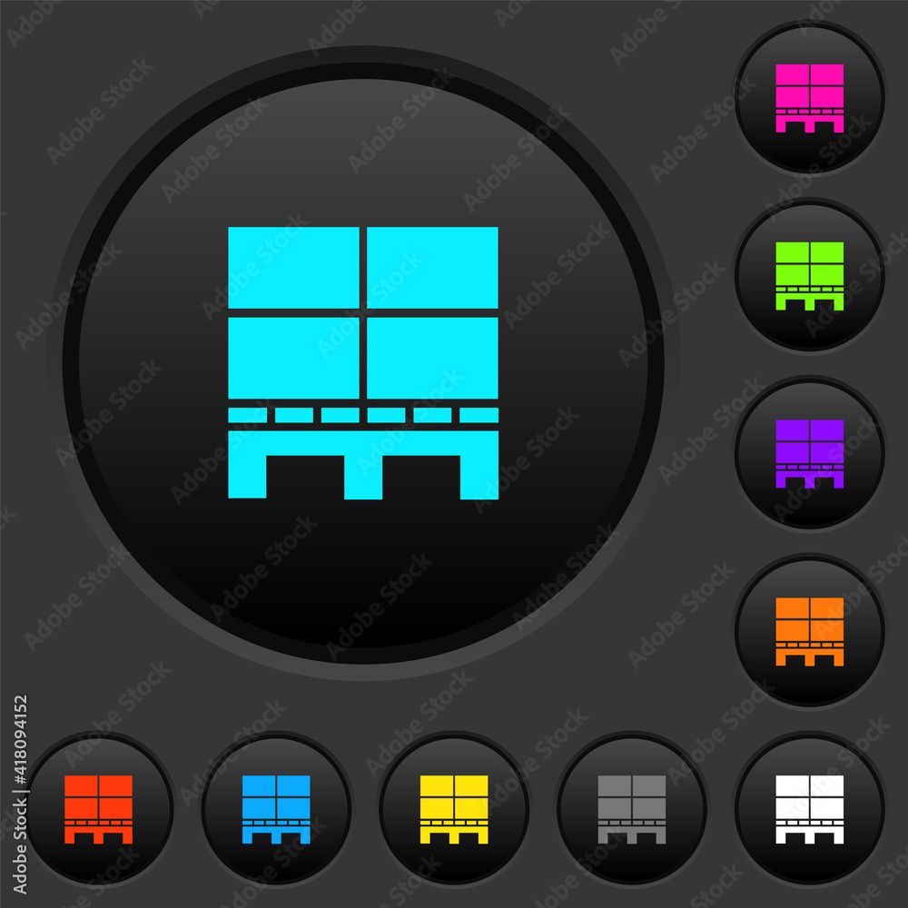 Pallet with boxes dark push buttons with color icons Pallet with boxes dark push buttons with color icons