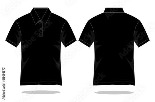 Blank black short sleeve polo shirt template vector.Front and back view.