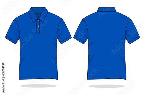 Blank blue short sleeve polo shirt template vector.Front and back view.