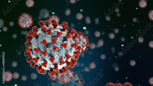 Coronavirus Covid-19 closeup view of corona virus molecule. Health care concept. Isolation period. Precautionary measures.