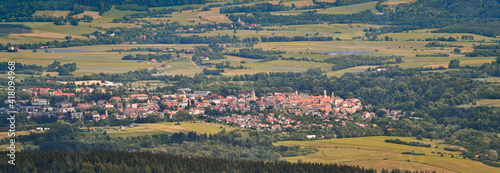 Bystrzyca Kłodzka, a view of the city situated in a mountain valley.