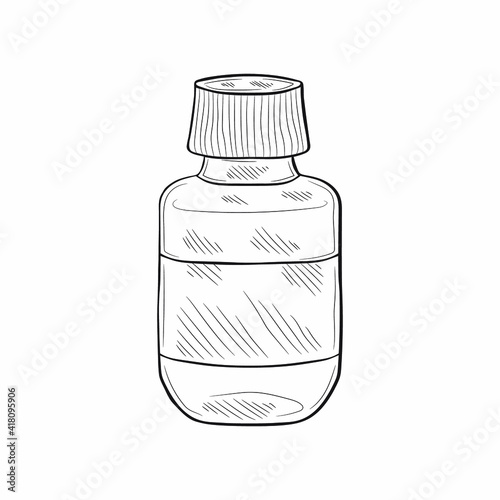 Cute hand drawn medical bottle for mixture or vitamins or other. Vector illustration 