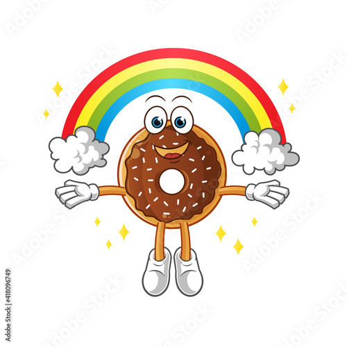 chocolate donut with a rainbow mascot. cartoon vector