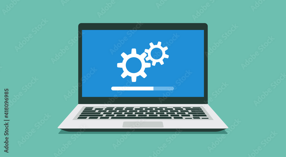 computer repair and software development concept, vector flat illustration computer repair and software development concept, vector flat illustration