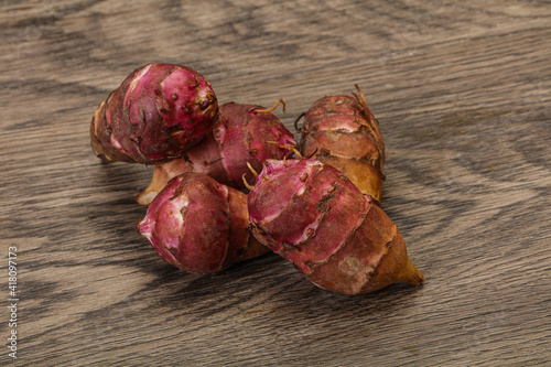 Raw topinambur root or Jerusalem artichoke