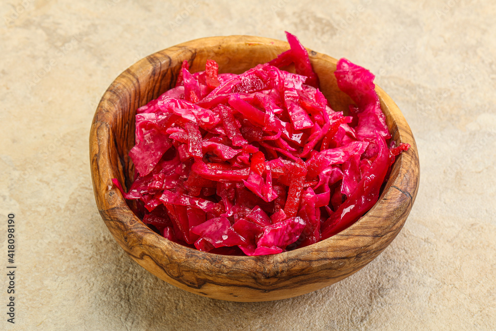 Marinated red cabbage in the bowl Marinated red cabbage in the bowl