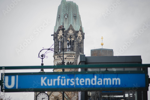 Photography BERLIN, GERMANY - Feb 26, 2021: U- Bahnhof KurfÃ¼rstendamm mit GedÃ¤chtnisskirch