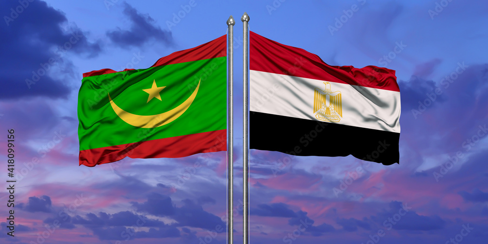 Two states flags of Egypt and Mauritania. High quality business background