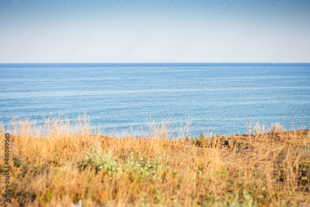 The background imege Sea and sky view from the mountain, empty space for recording, picturesque  sea  line