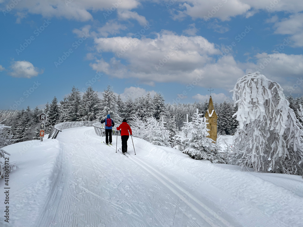 Ski fahren auf dem Rennsteig bei Oberhof
