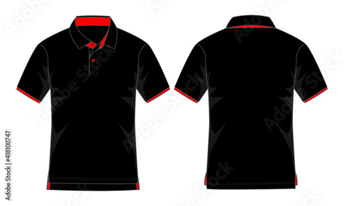 Two Tone Polo Shirt Design Black-Red With Front Short, Back Long Hem Vector.