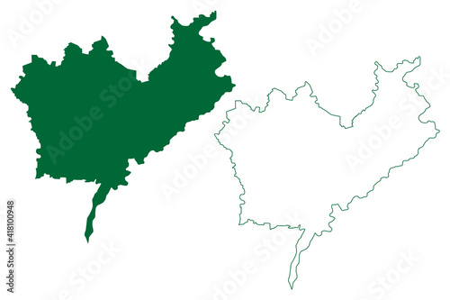 Kishanganj district (Bihar State, Purnia division, Republic of India) map vector illustration, scribble sketch Kishanganj map photo