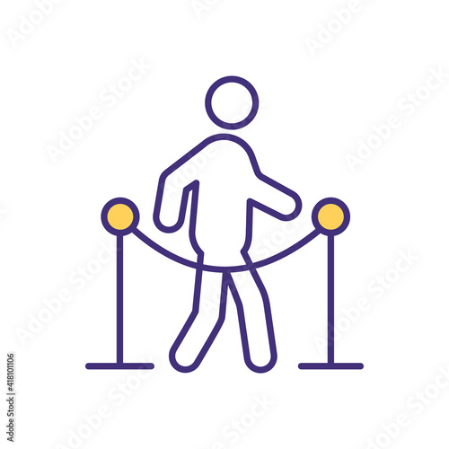 Entering restricted area RGB color icon. Special restrictive measures. Airport security checkpoint. Maintaining physical distance. No entry without permission. Isolated vector illustration