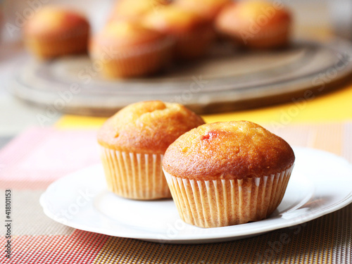 Delicious fresh muffins with berry filling