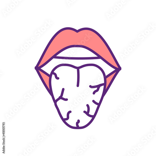 Dry mouth RGB color icon. Dehydration habits. Xerostomia. Diabetes symptom. Decreased saliva volume in oral cavity. Aging issues, medications side effect. Oral care. Isolated vector illustration