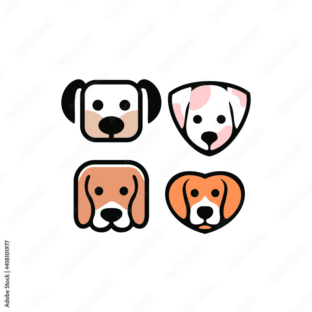 Fototapeta premium set of Cute funny cats and dogs logo, pets cartoon collection. Furry human friends home animals