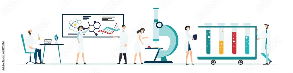Scientists in lab. Scientist people wearing lab coats. science researches and chemical laboratory experiments. Chemistry clinic laboratories. microbiology pharmaceutical research. Vector. Scientists in lab. Scientist people wearing lab coats. science researches and chemical laboratory experiments. Chemistry clinic laboratories. microbiology pharmaceutical research. Vector.