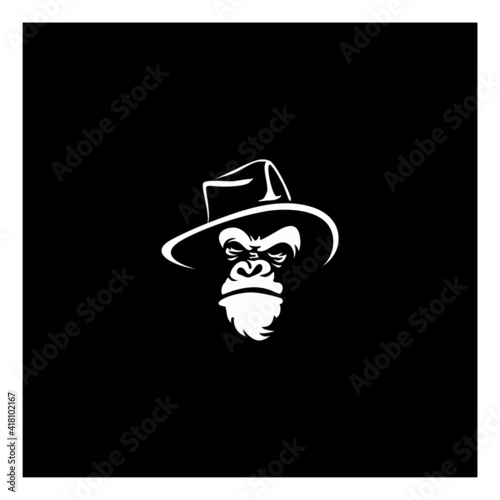 gorilla head with hat logo template vector 