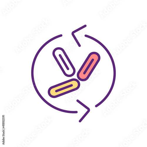 Gut flora balance RGB color icon. Healthy microbiota improvement. Optimal conditions for beneficial bacteria. Dysbiosis. Microbes in digestive tract. Overall health. Isolated vector illustration