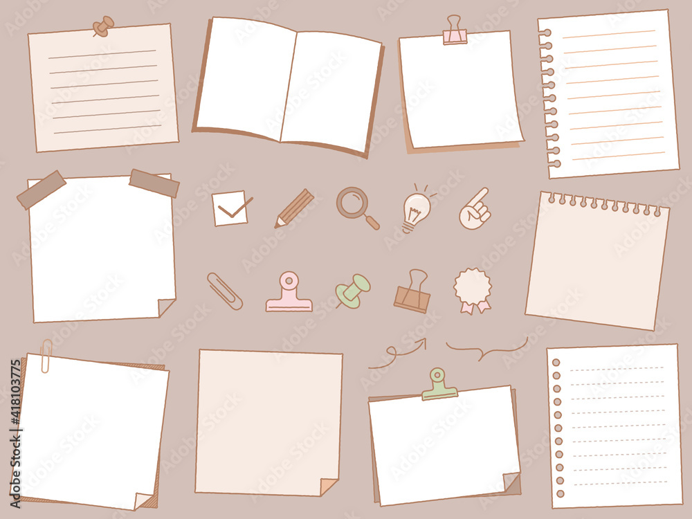 Notebook Paper Sticky Note Frame メモ帳 付箋 ノートのフレームセット Stock Vector Adobe Stock