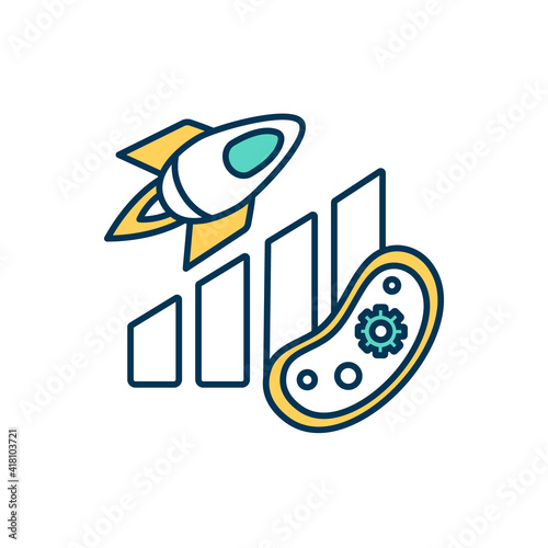 Microbial evolution RGB color icon. Microorganisms genetic changes. Bacterial resistance. Adaptations due environmental changes. Evolutionary microscopic organism process. Isolated vector illustration