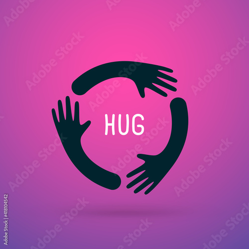 Hands hugs in circle shape vector illustration