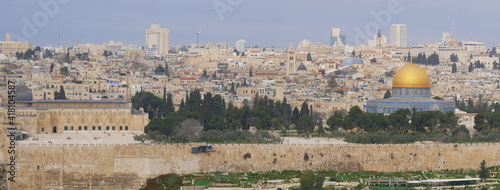 Blick vom Ölberg auf den Tempelberg, mit Al-Aqsa-Moschee und Felsendom