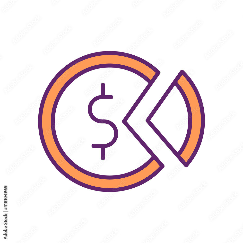 Wealth and income distribution RGB color icon. Human capital. Currency distribution. Goods and services allocation. Wealth inequality. Unequal assets distribution. Isolated vector illustration Wealth and income distribution RGB color icon. Human capital. Currency distribution. Goods and services allocation. Wealth inequality. Unequal assets distribution. Isolated vector illustration