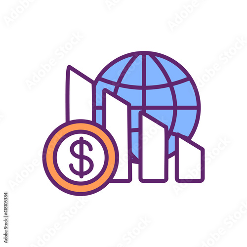 Deflation RGB color icon. Financial crisis. Price level reduction in economy. Inflation rate falling. Goods and services cost decline. Purchasing power increasing. Isolated vector illustration