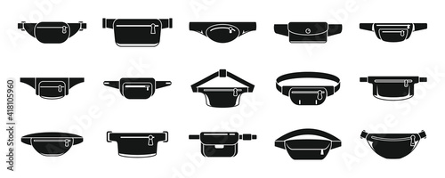 Modern waist bag icons set. Simple set of modern waist bag vector icons for web design on white background