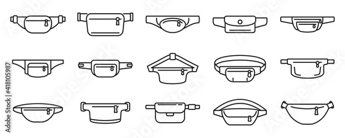 Fashion waist bag icons set. Outline set of fashion waist bag vector icons for web design isolated on white background