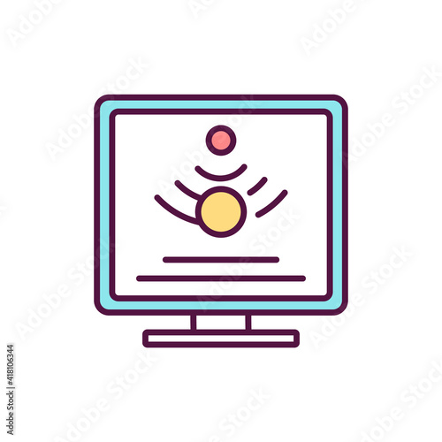 Echocardiography RGB color icon. Heart and blood vessels ultrasound. Cardiac echo. Sound waves using. Producing heart living images, graphic cardiac movement outline. Isolated vector illustration