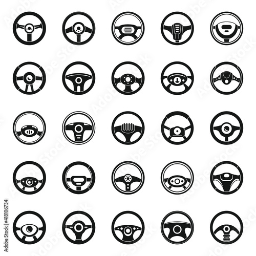 Car steering wheel icons set. Simple set of car steering wheel vector icons for web design on white background