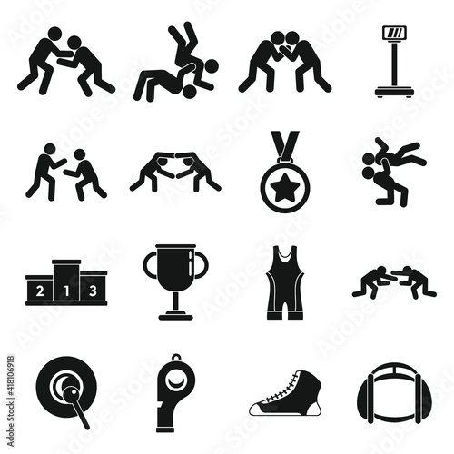 Greco-Roman wrestling icons set. Simple set of Greco-Roman wrestling vector icons for web design on white background