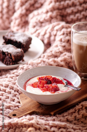 Wallpaper Mural Fresh healthy breakfast greek yogurt with blood oranges, cashew butter and chia seeds Torontodigital.ca