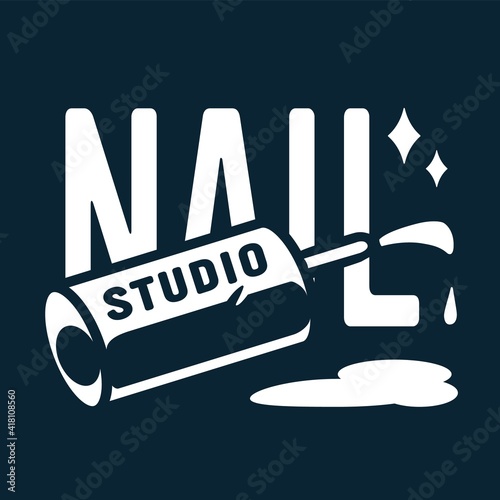 Emblem with manicure polish or varnish with brush for nail bar and beauty salon, fingernails studio or logo of manicurist services