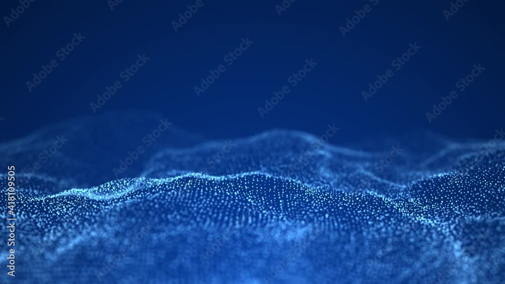 Abstract wave with moving dots. Flow of particles. Cyber technology illustration. 3d rendering