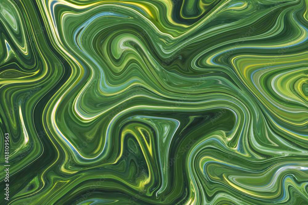 Green abstract background fluid acrylic painting. Neon Liquid texture. illustration in the fluid art style