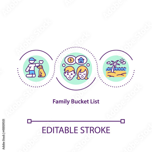 Family bucket list concept icon. Wanted things idea thin line illustration. Joint plans. Getting excited about adventures. Family trip. Vector isolated outline RGB color drawing. Editable stroke © bsd studio