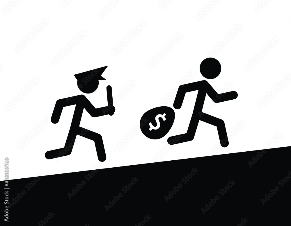 policeman chasing thief, simple vector illustration