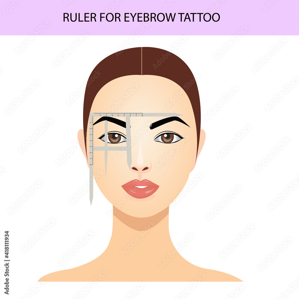 Eyebrow tattoo ruler attached to face, eyebrow guide, vector illustration Eyebrow tattoo ruler attached to face, eyebrow guide, vector illustration
