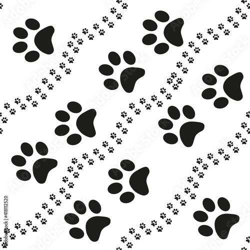 Cartoon paw for wallpaper design. Cartoon Modern design. Seamless fabric texture.