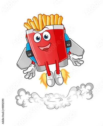 French fries with jetpack mascot. cartoon vector