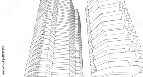 modern architecture house with balconies 3d rendering