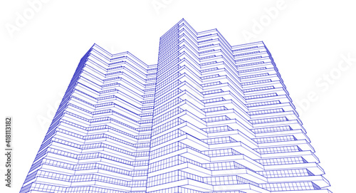 modern architecture house with balconies 3d rendering