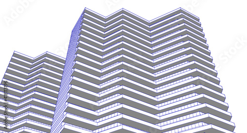 modern architecture house with balconies 3d rendering