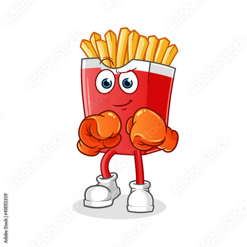 French fries boxer character. cartoon mascot vector
